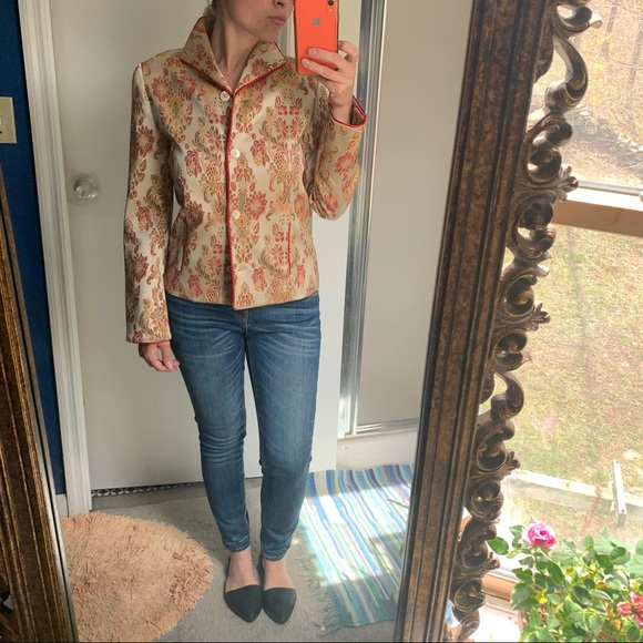 COPY - Carolina Herrera Gold Red Jacquard Floral Blazer S - Picture 2 of 15